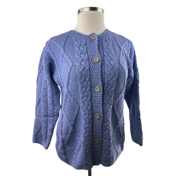 Connemara Knitwear Chunky Cable Knit Ireland Cardigan Sweater Purple Size Small - Picture 4 of 16